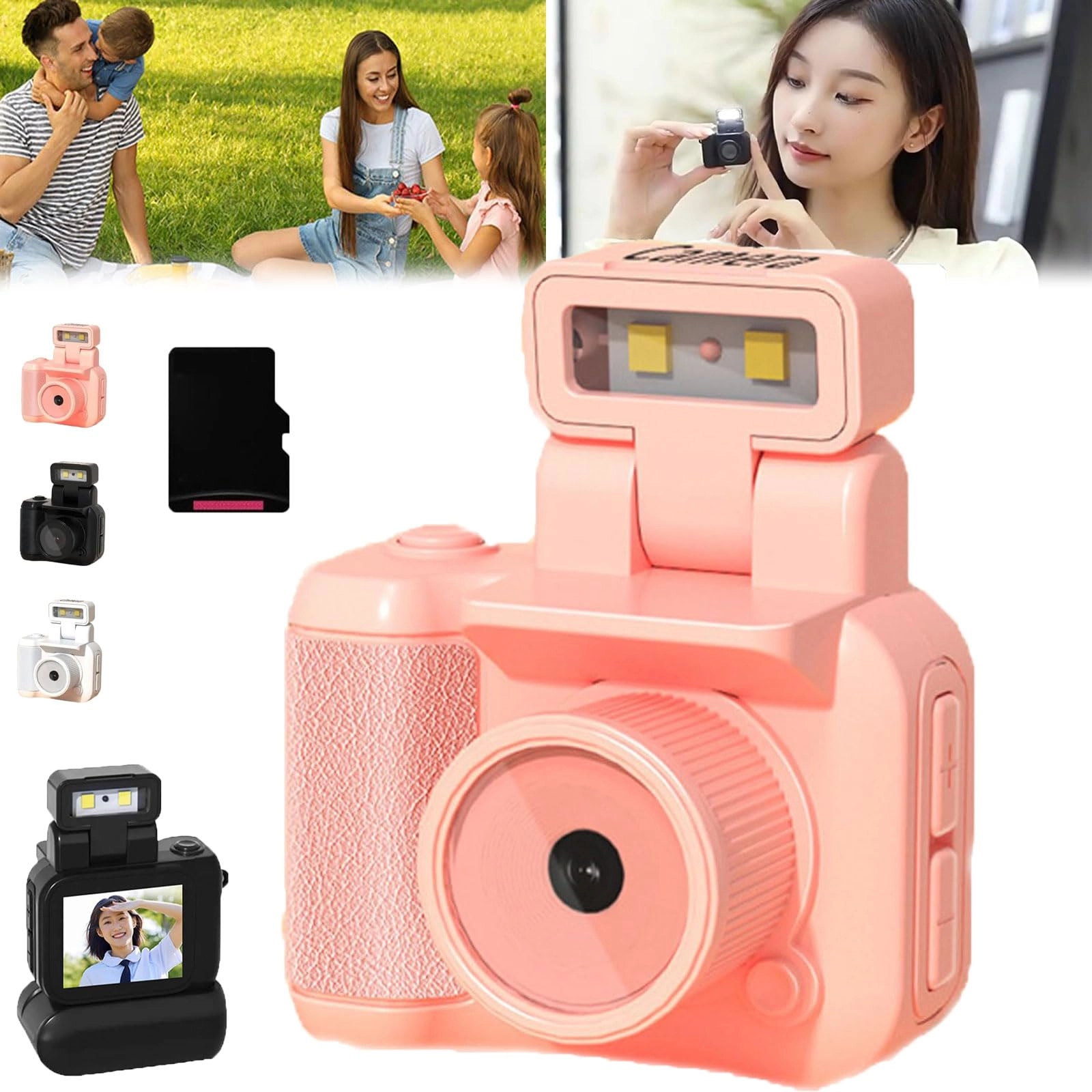 SMAPWRH Retro Scope Mini Camera - 1080P LED Flashlight 64G Pink