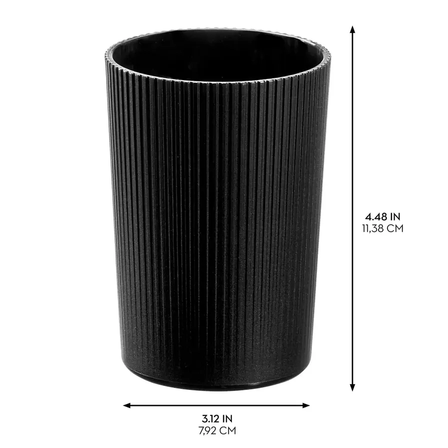 Fluted Plastic Toothbrush Holder - 8 x 8 x 11.4 cm Black