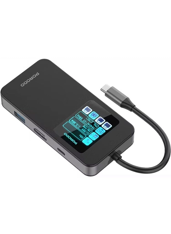 6-in-1 Multi-Port USB-C Hub - Smart Digital Display 4K@60Hz 100W Power Delivery