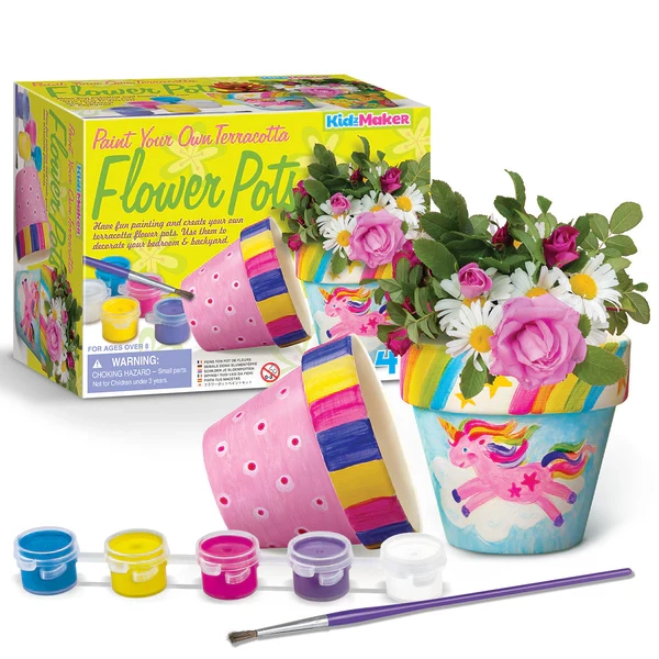 KidzMaker Paint Your Own Terracotta Flower Pots Craft Kit - 2 Pots Multicolor