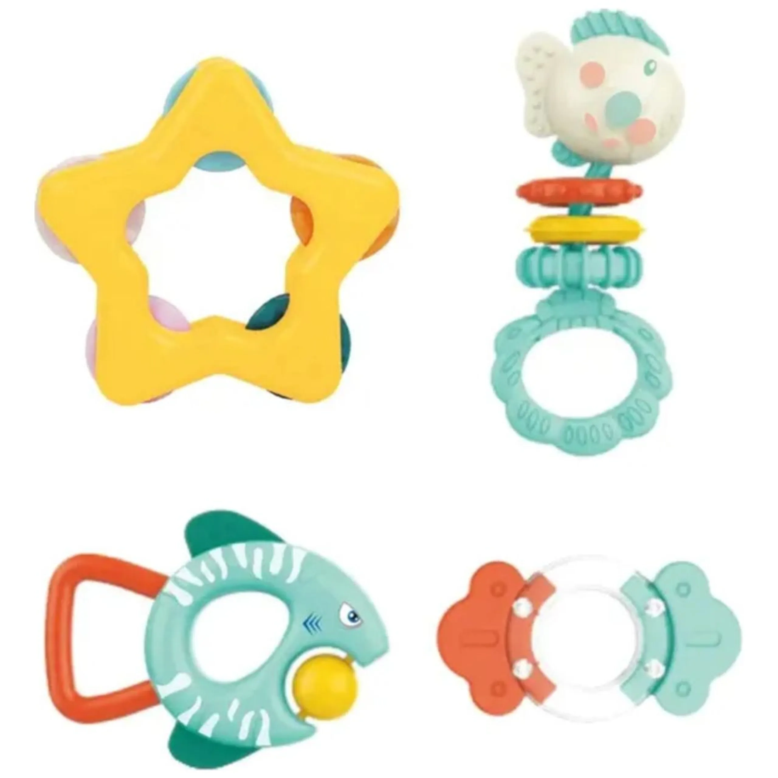 huanger Baby Rattles & Teether Toy Set - 0 month & above Non-Toxic, Bpa-Free Materials 4-Piece Set