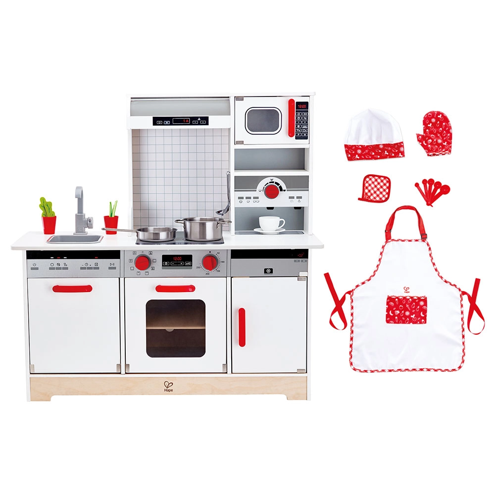 Hape All in 1 Kitchen Playset - 15pcs + Little Chef Apron Set - 5pcs (BNDLE0091)