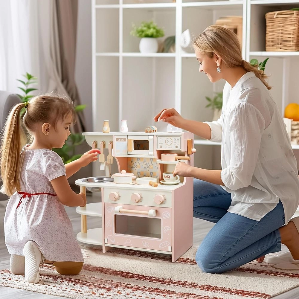 Kids Wooden Play Kitchen Set - With Accessories (5551007-MSN24008)