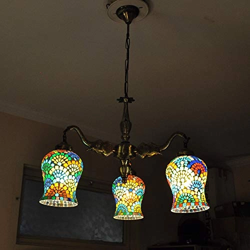 Multicolor Mosaic Glass Lighting Ceiling 3-Light Chandeliers - 31 x 20 Inch