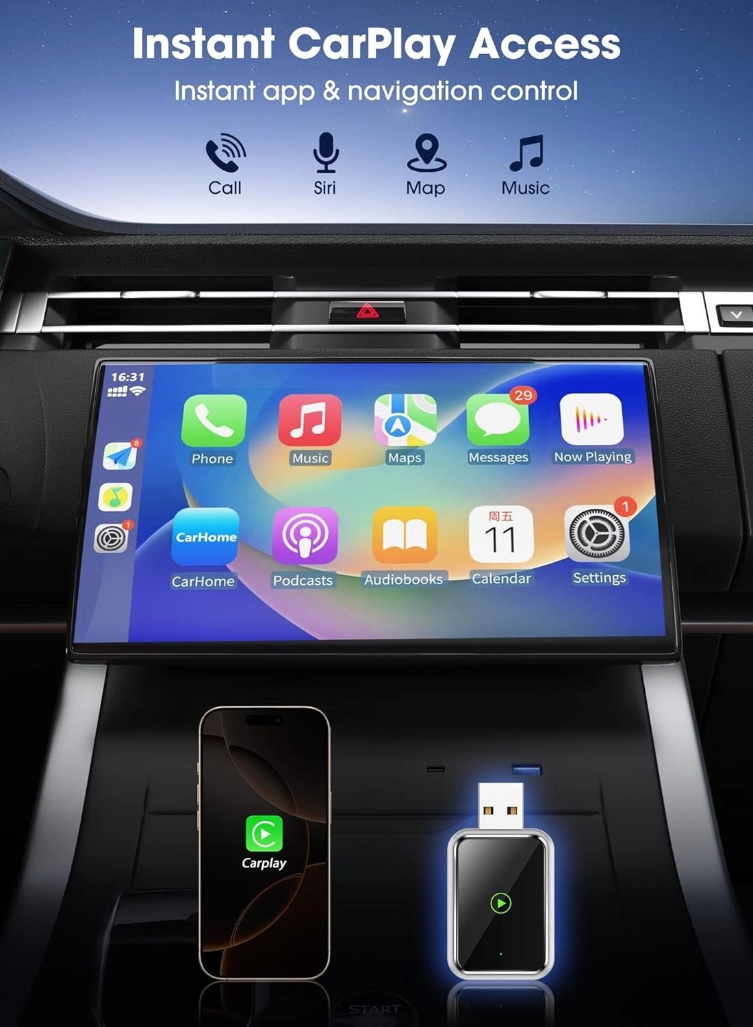 Wireless CarPlay Adapter - iPhone Bluetooth 5.3 USB/Type-C