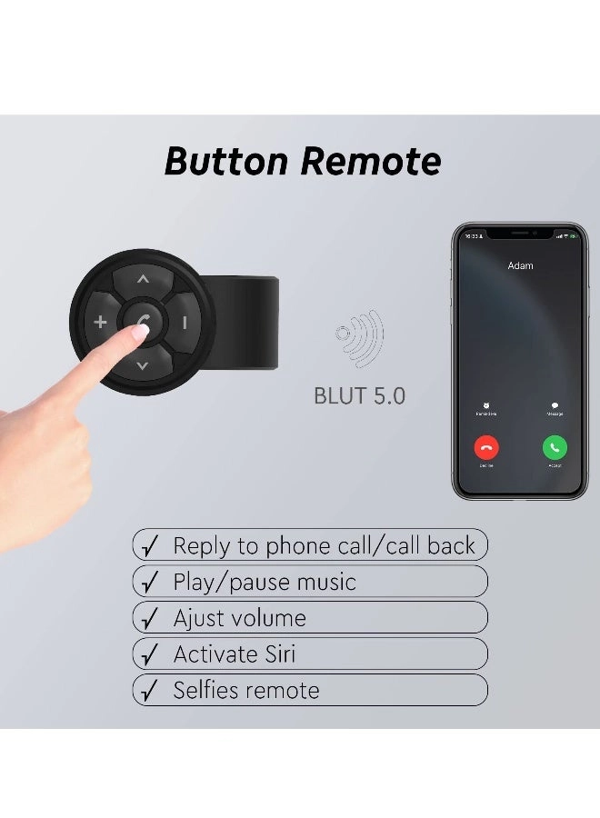 Media Button Steering Wheel Remote Control - Bluetooth Wireless iPhone Samsung Galaxy Android