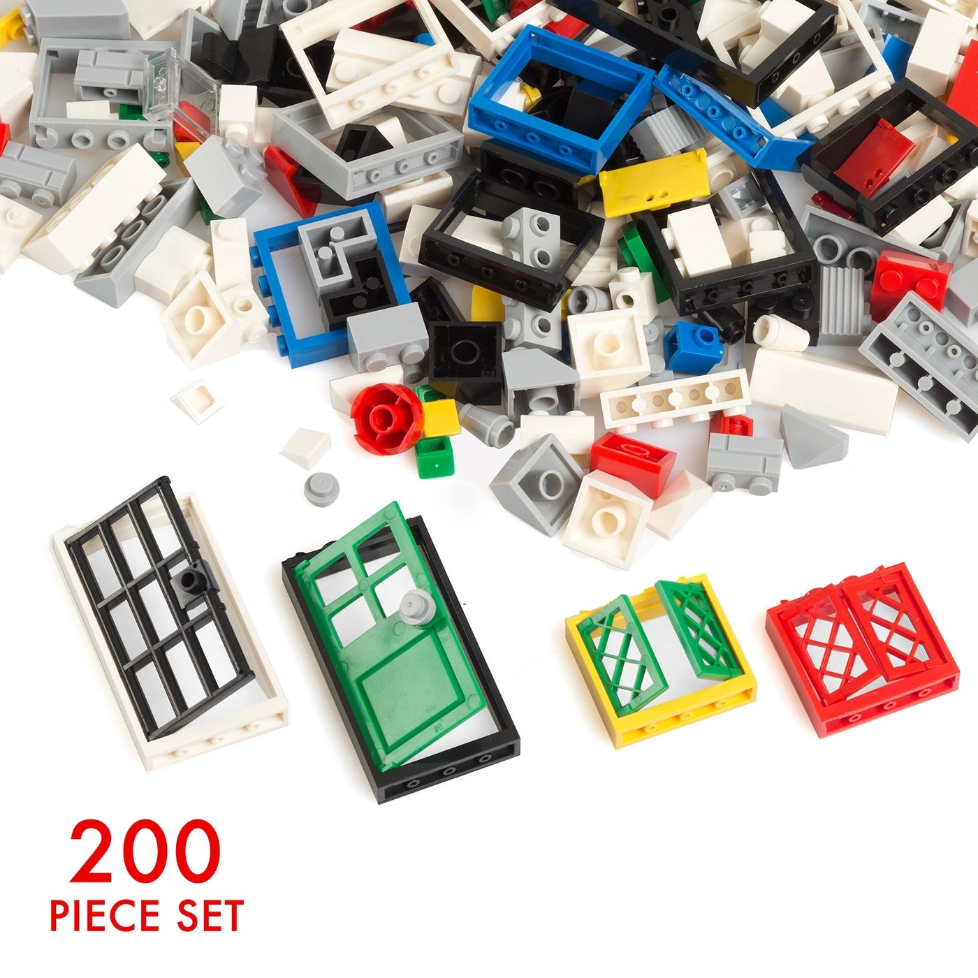 Windows, Doors and Roof Tops Building Bricks Play Set - 200 pcs