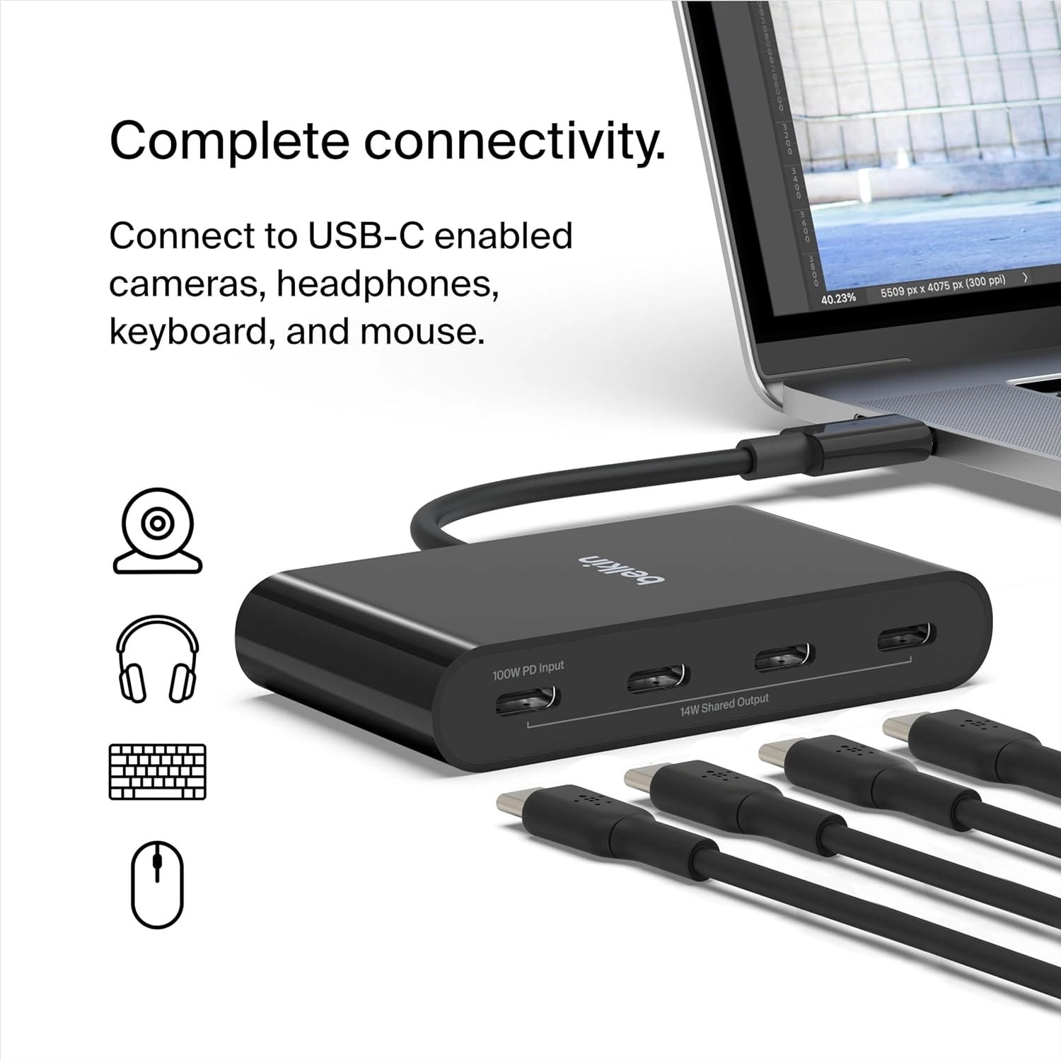 CONNECT USB-C to 4-Port USB-C Hub - 100W 10 Gbps