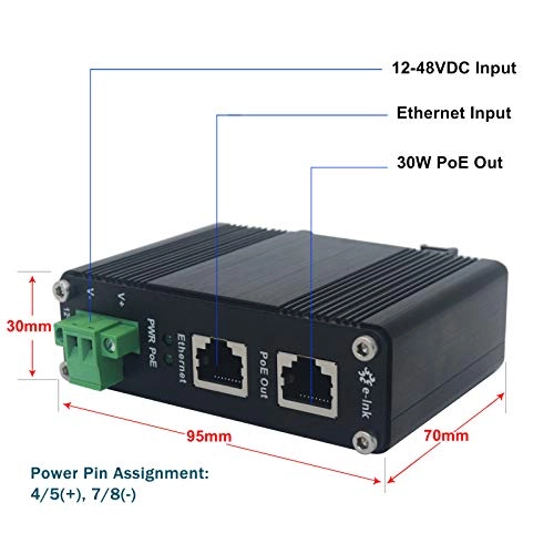 PoE Injector - 12~48VDC 30 watts IEEE802.3 af/at 10/100/1000Base-TX