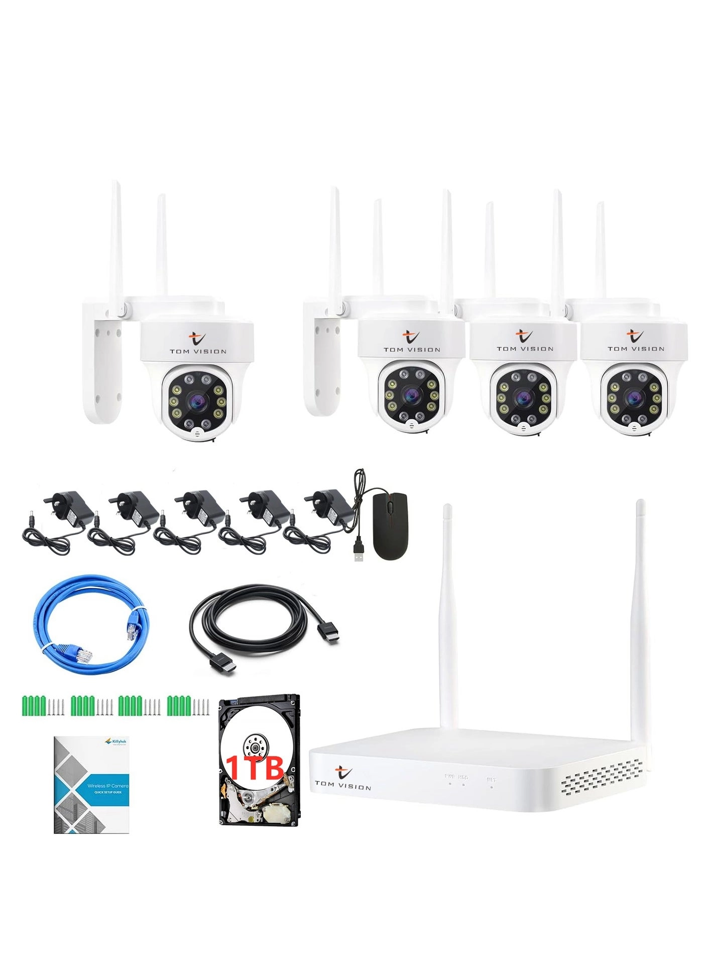 Wireless Security PTZ Camera System - 4pcs 10 Channel 5MP