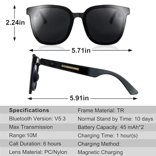 Smart Glasses - Bluetooth 5.3 UV400 Polarized Stereo Audio