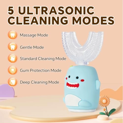Kids Sonic Electric Toothbrush - U Shaped IPX7 5 Modes