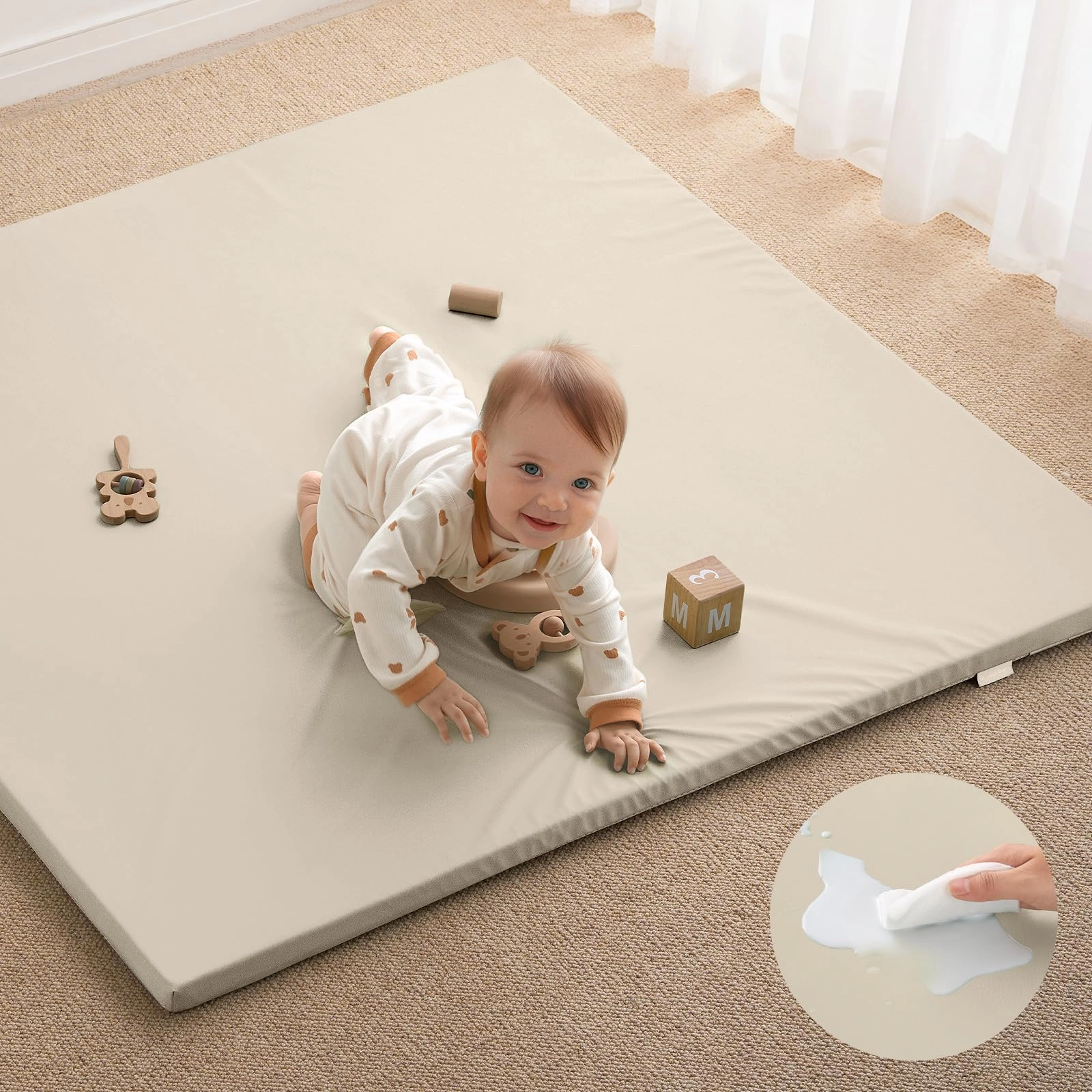 Vegan Leather Baby Play Mat - 50x50 Taupe