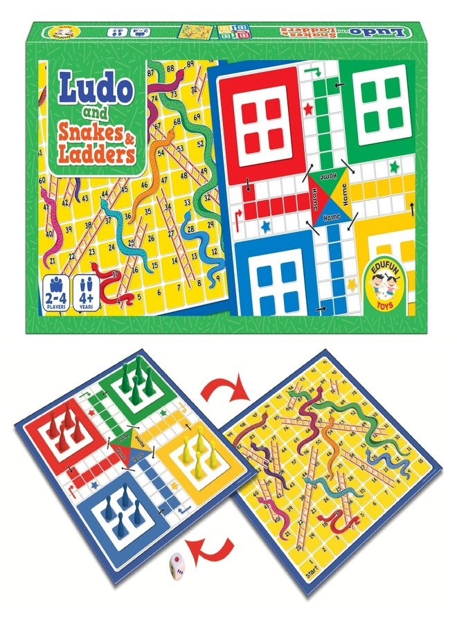 Edufun Toys Mini Ludo and Snakes & Ladders - 2-in-1 Compact Double-Sided