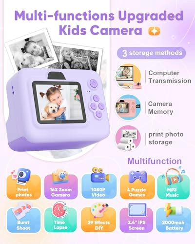 Kids Camera Instant Print - 12MP 1080P 2.4" Screen