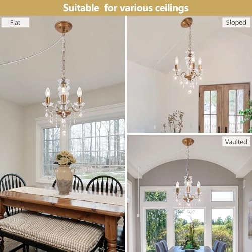 Plug in Modern 3-Light Chandelier - Gold Glass Crystals