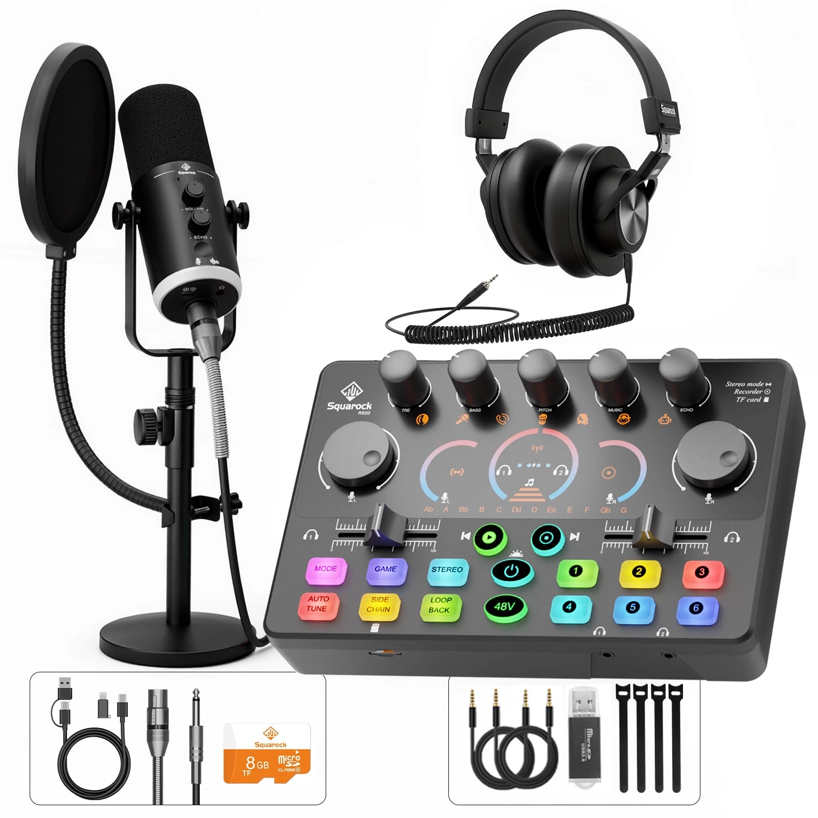 SquarockTek Dynamic XLR/USB Microphone + RGB Streaming Mixer