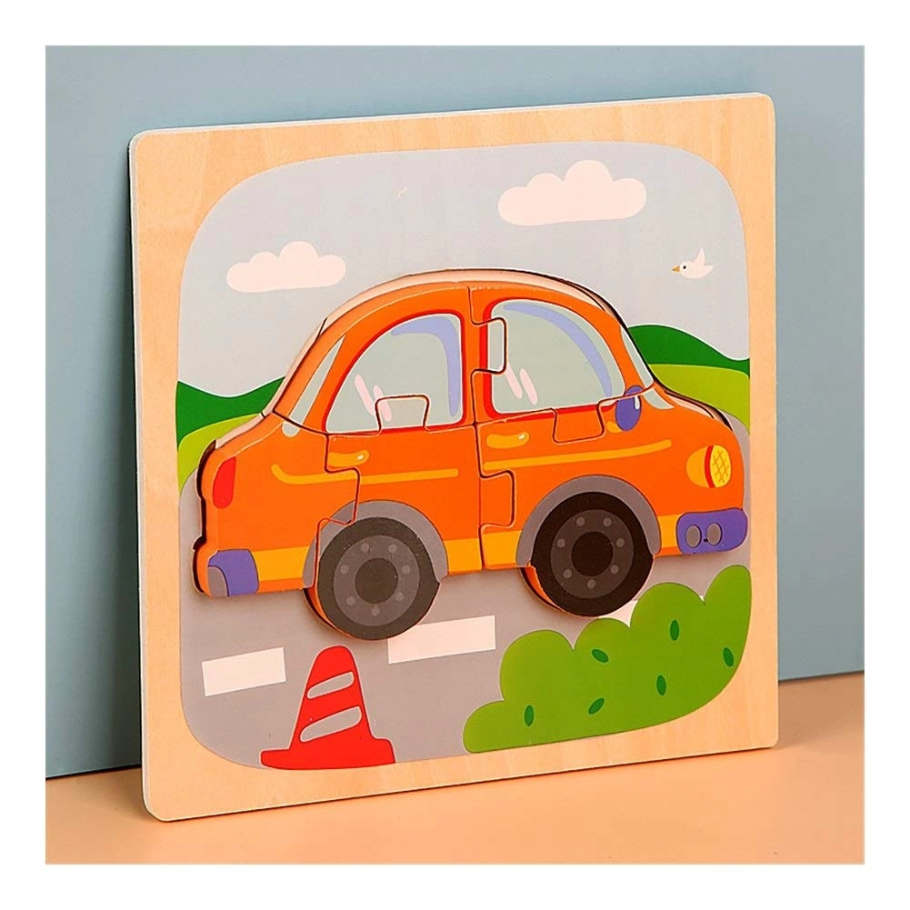 Wooden Animal Car Three-dimensional Jigsaw Puzzle - 3 years and up