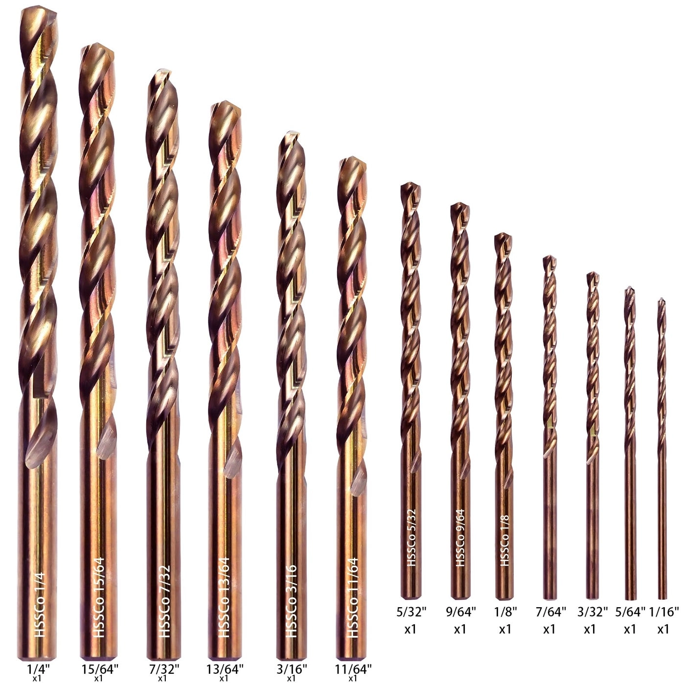 Cobalt Drill Bit Set - M35 High Speed Steel 13PCS 1/16"-1/4"