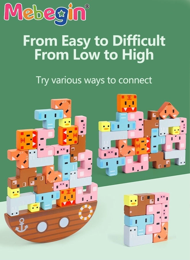 Wooden Stacking Toy Set - 3+ Years 24Xblocks + 1Xboard