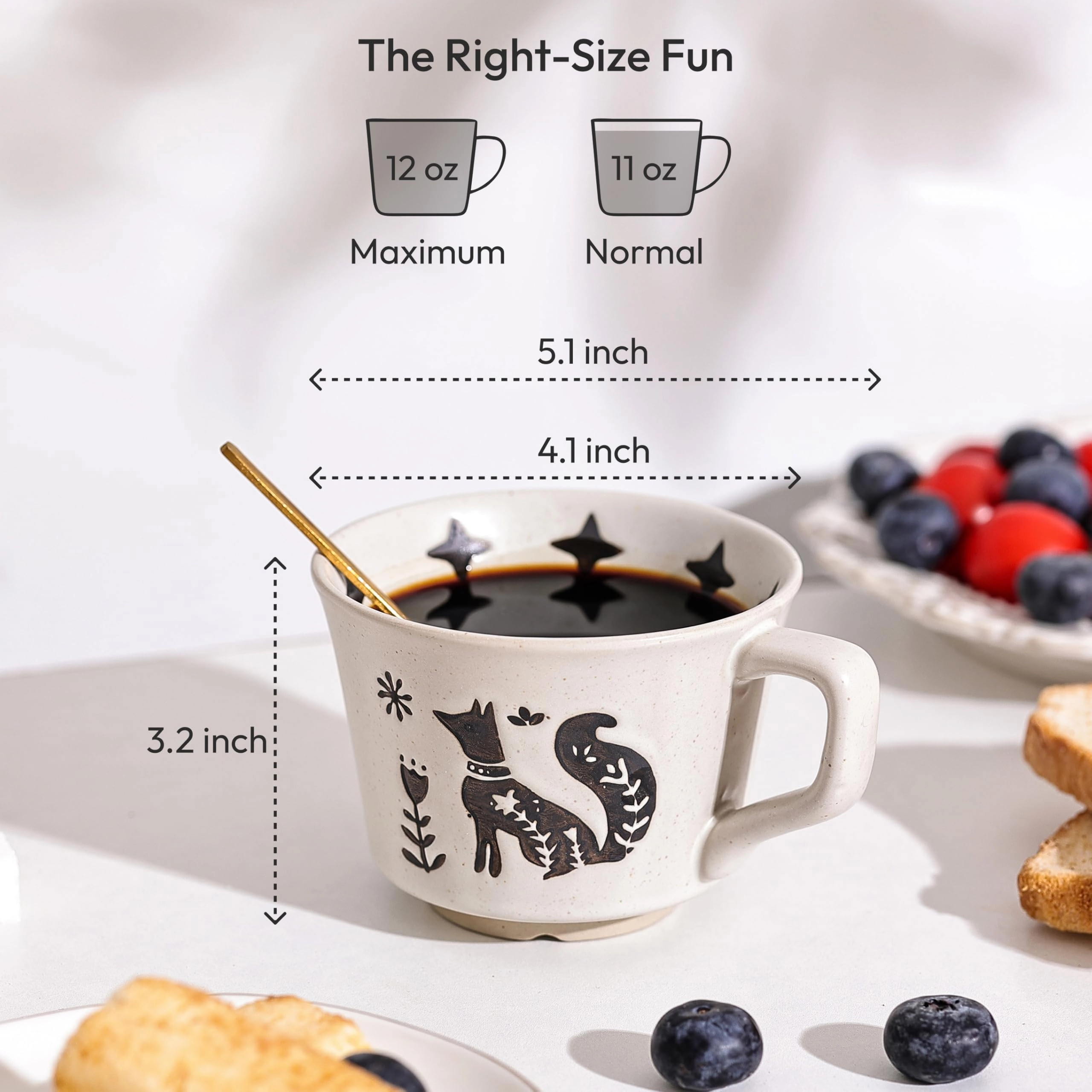 Fox and Bear Ceramic Coffee Mug - 4 pcs