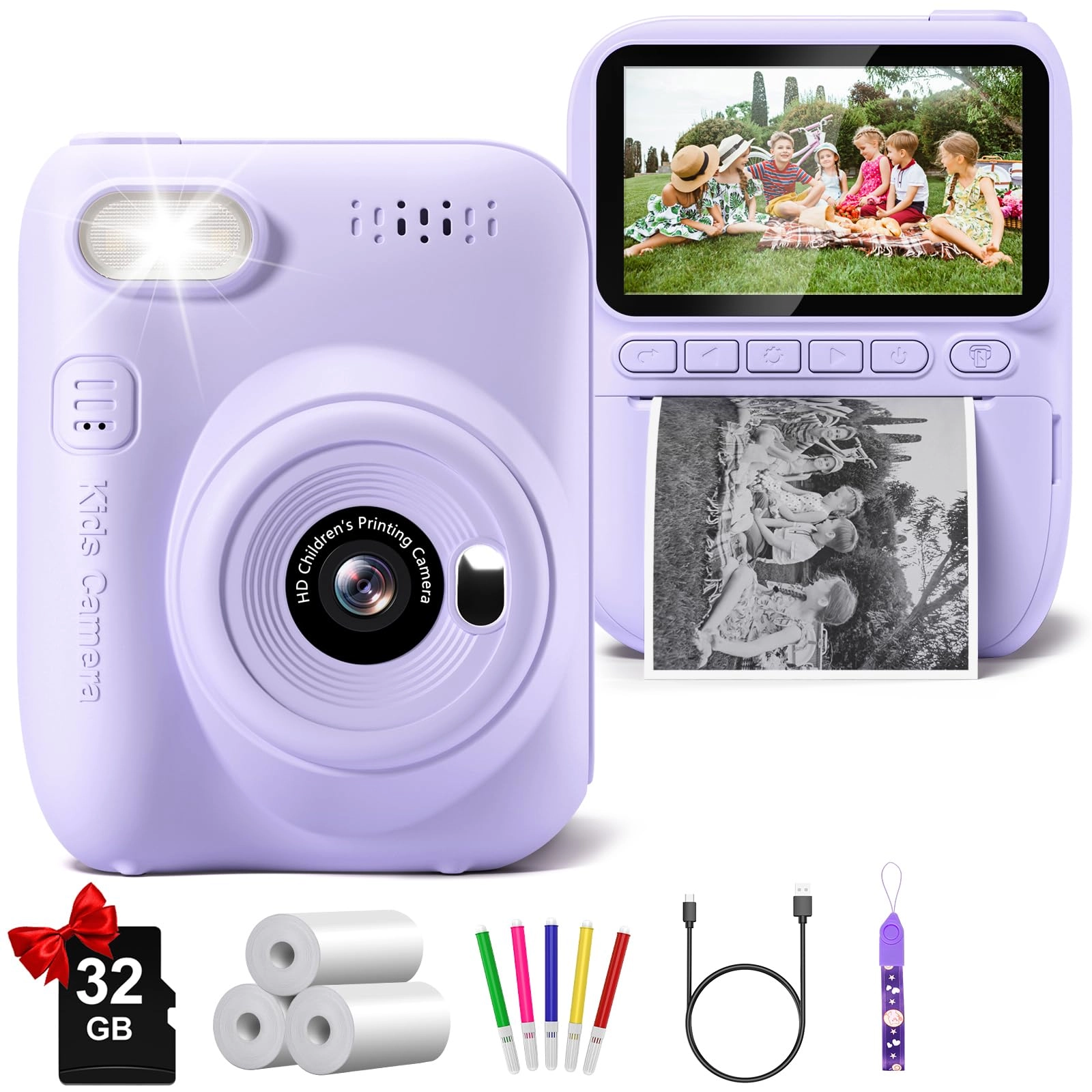 Instant Print Camera - 3.0" 1080P 32GB Pink