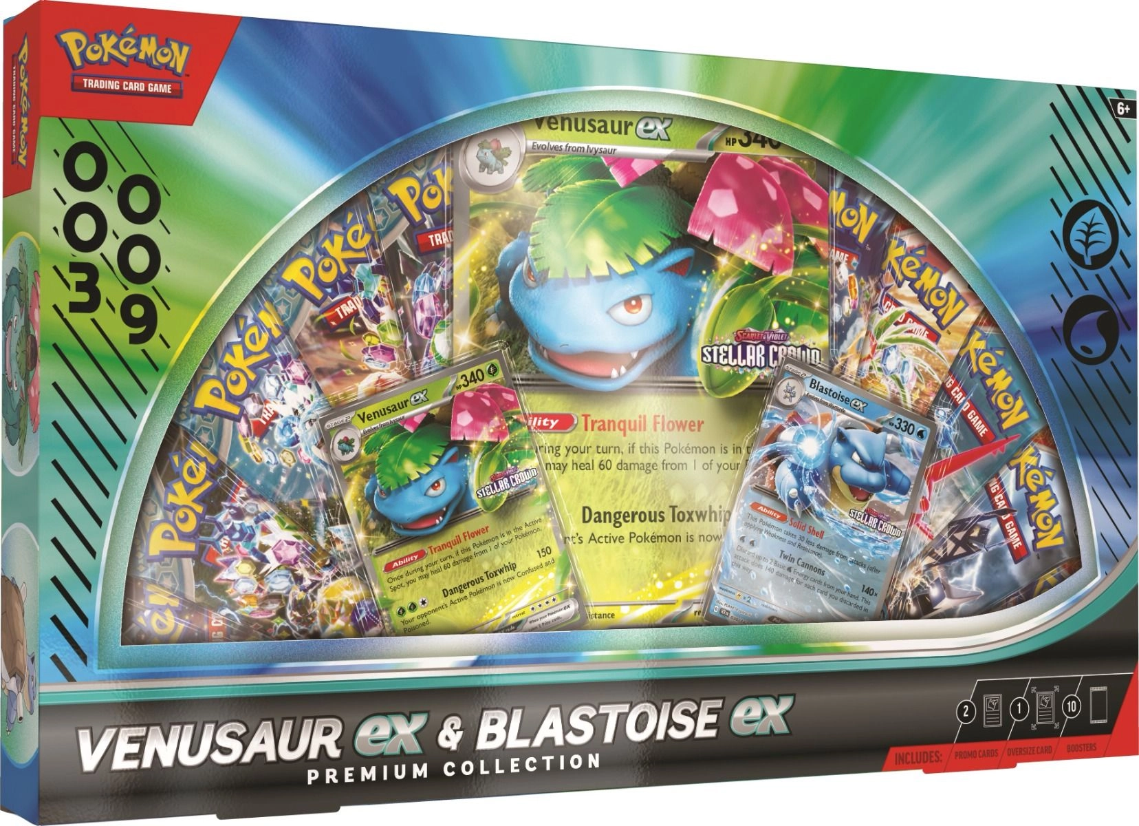Venusaur ex + Blastoise ex - 2 Promo Cards 10 Pokemon TCG boosters 1 Oversize card 1 Code card