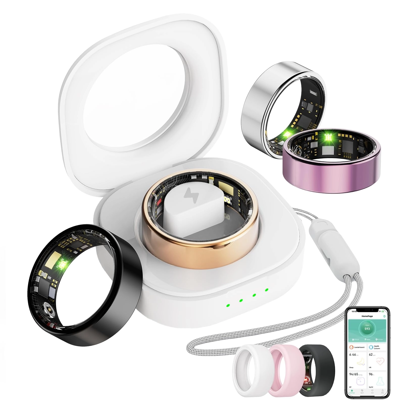 Oucscru Smart Ring - Heart Rate Blood Oxygen IP68 Waterproof