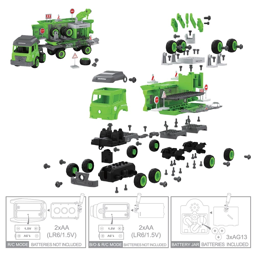 Sanitation Truck - 103pcs Green + Mini Truck