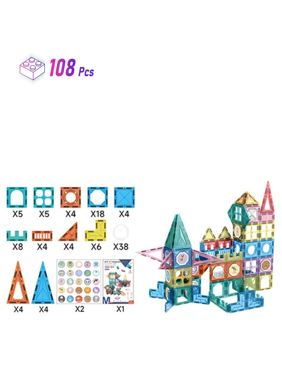 Magnetic Building Blocks - 108pcs
