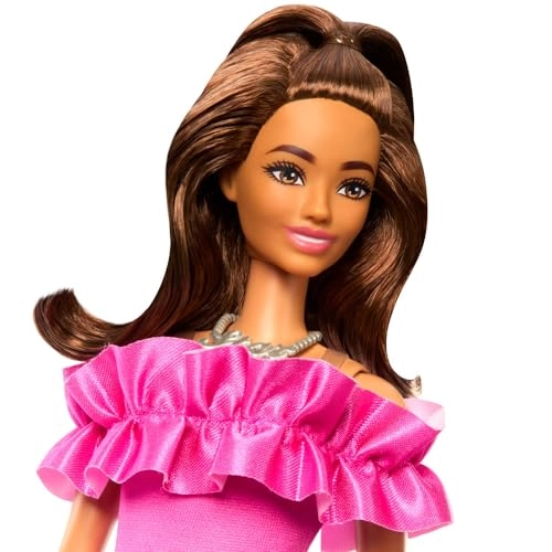 Barbie Fashionistas - #217 Brown Wavy Hair Pink Dress Ages 3+