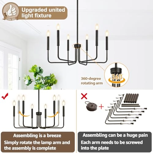 6-Light Farmhouse Chandelier - Black Indoor