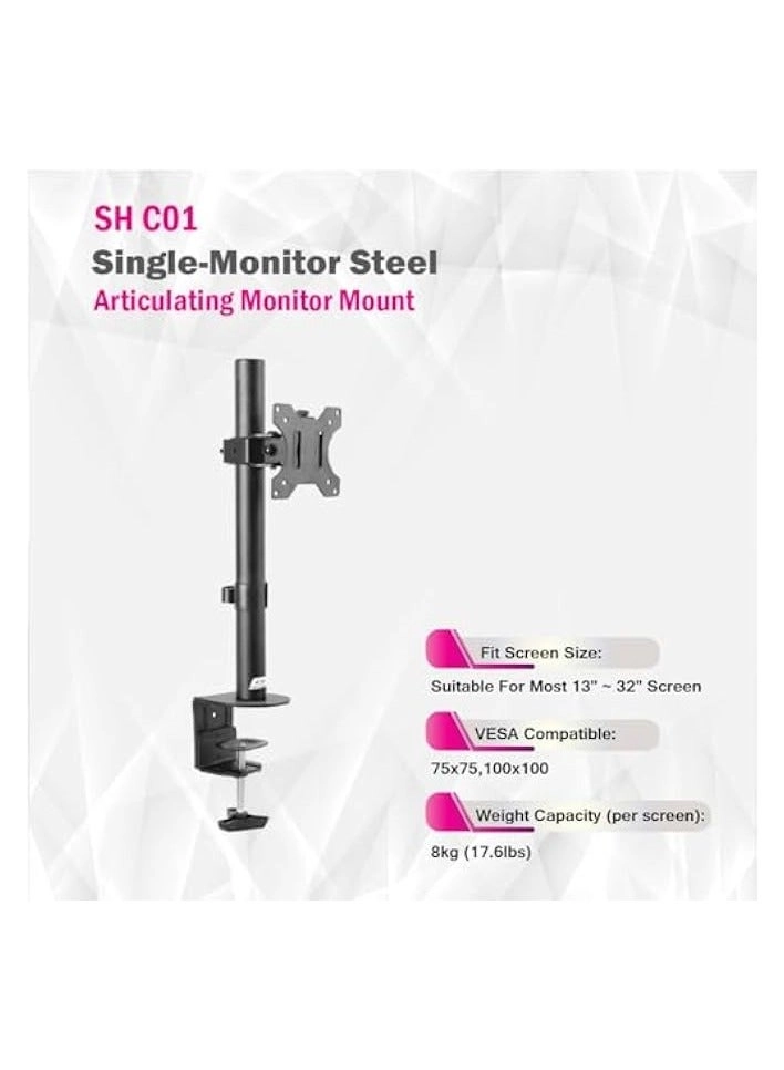 Single LCD Computer Monitor Free-Standing Desk Stand Riser - 1 13 inch to 32 inch
