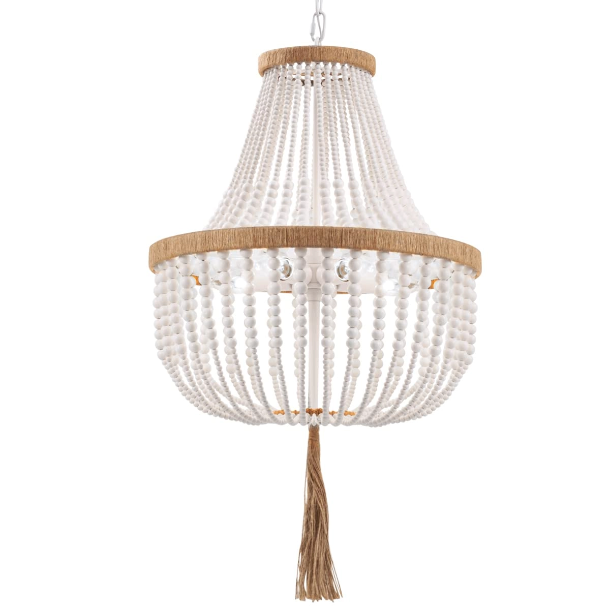 ELYCCUPA Wood Beaded Farmhouse Chandelier - 4 Lights White