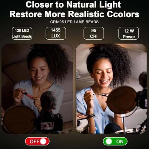 Selfie Ring Light - Adjustable Brightness 5 Color Temperature Flexible Stand