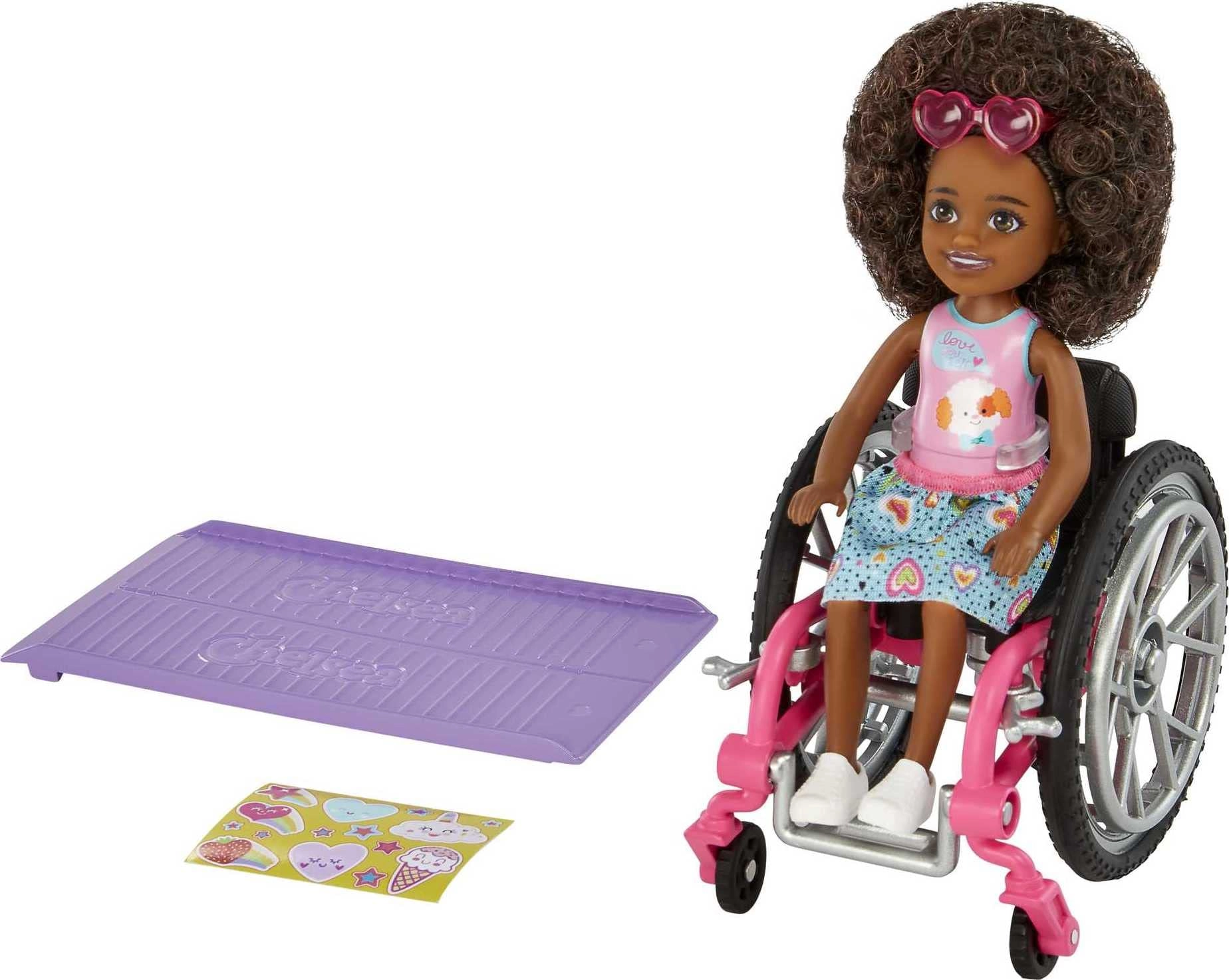 Barbie Chelsea Doll & Wheelchair - Small Curly Brown Hair Ages 3+