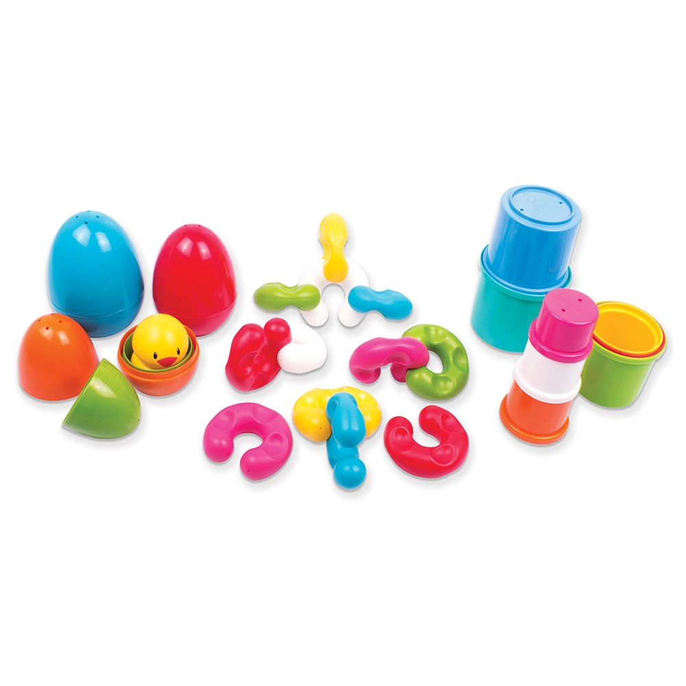 Link Stack & Nest Toy Set - 6 -18 Month with 8 Stacking drums 4 nesting eggs and 1 chick and 12 chain links