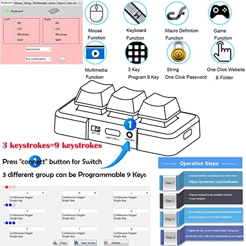 Mini USB Type C Wired 3 Key Mechanical Keypad - Wired/Wireless