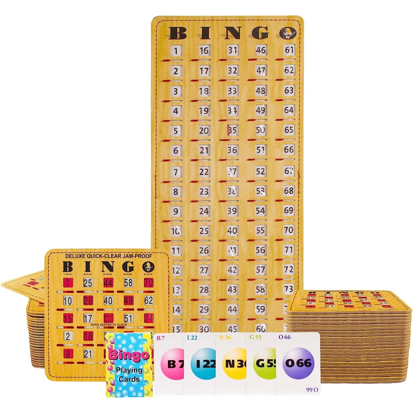 Mr Chips Jam-Proof Bingo Cards - Sliding Windows 50 Reusable Shutter Cards 75 Calling Cards