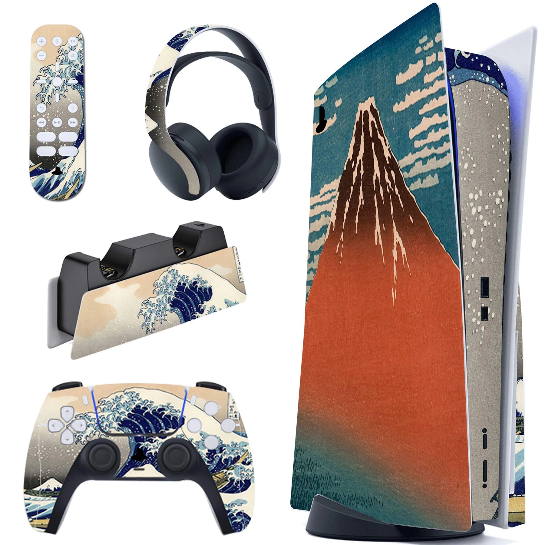 playvital The Great Wave Full Set Skin Decal - PS5 Console Disc Edition