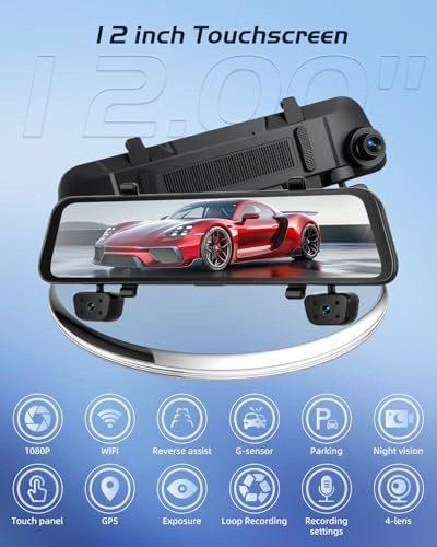 4-Channel Rear View Mirror Dash Cam - 1080P