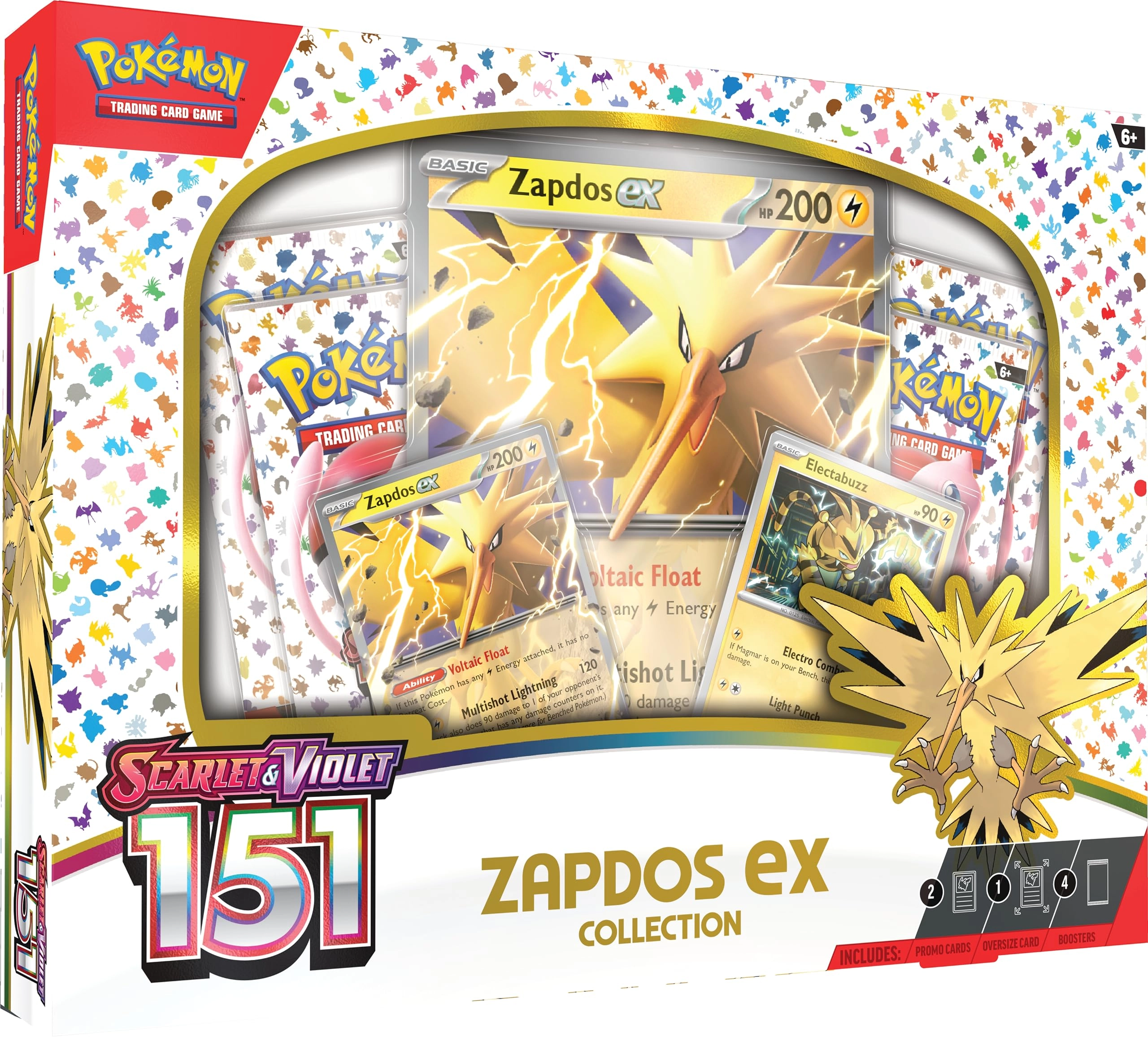 Pokémon Scarlet & Violet 3.5 Zapdos Ex Box - 4 Booster Packs Oversize Foil Promo