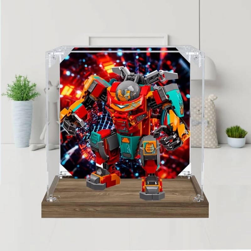 Clear Acrylic Display Case - Wood Bottom 2mm 7.87x7.87x7.87in.