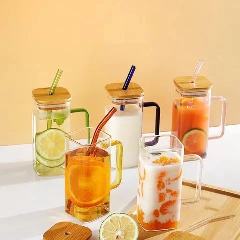 Kids Glass Tumbler - 2 pcs - Straw and Lid - 350 ml