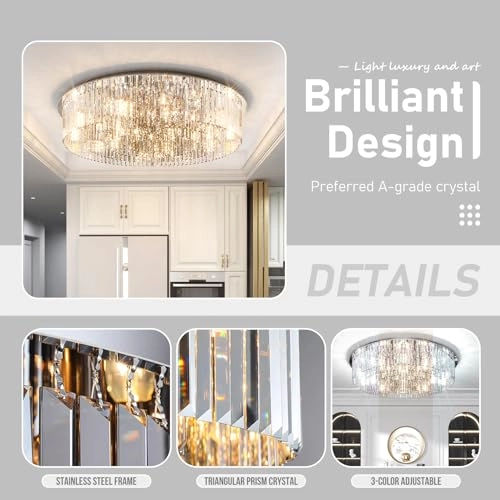 Luxury LED Crystal Chandelier - Three-Color Lighting warm light cool white light neutral light