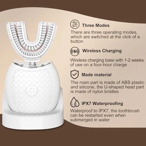 U Shaped Toothbrush - 360 Degree 23760 Nylon Bristles 3 Modes