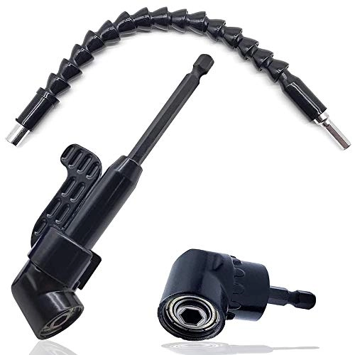 105 Degree Right Angle Drill - Short & Long 1/4inch + Flexible Extension Bar - 12"