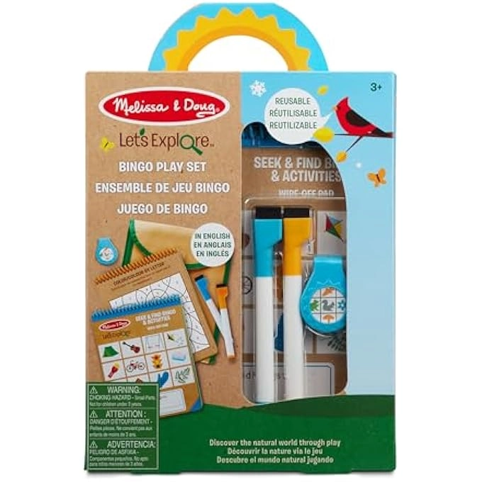 SEEK & FIND BINGO PLAY SET - 4 DOUBLE-SIDED CARDS 25 PLAYER MARKERS AGES 4 AND UP