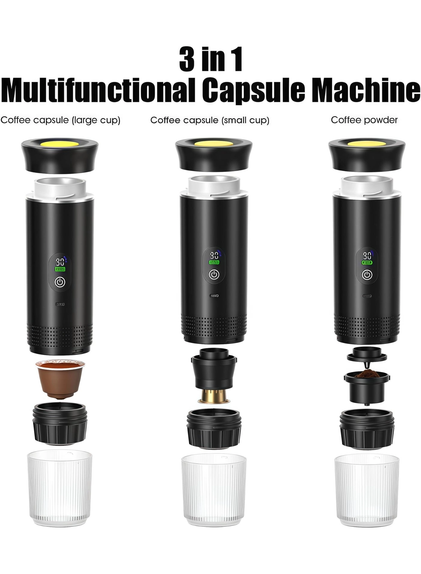 Portable coffee maker - 60 ml ground coffee and capsules