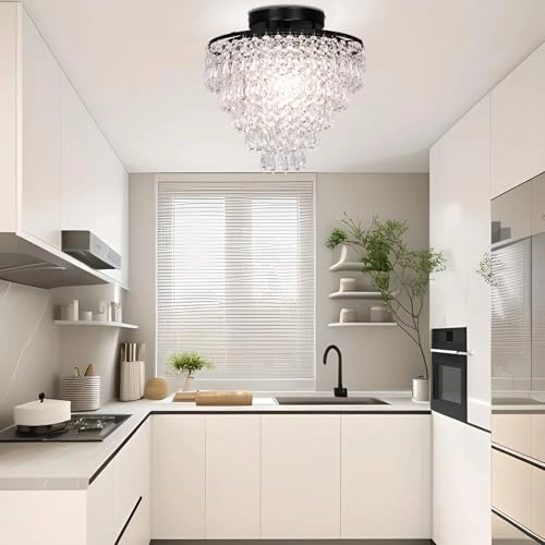 Mini Crystal Ceiling Light - 11.8 Inches 5 Levels Raindrops E26 Base